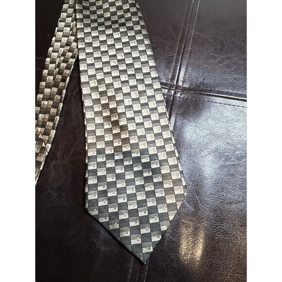 Allyn Saint George Men's Necktie Tie Silk Brown Tan Square Wide Silk - Picture 1 of 5